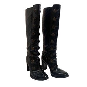 Dolce & Gabbana Women's Black Eel Skin Leather Anguilla Military Boots Size 9.5